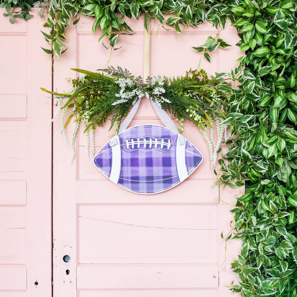 Purple Gingham Football 22"x14" Door Hanger