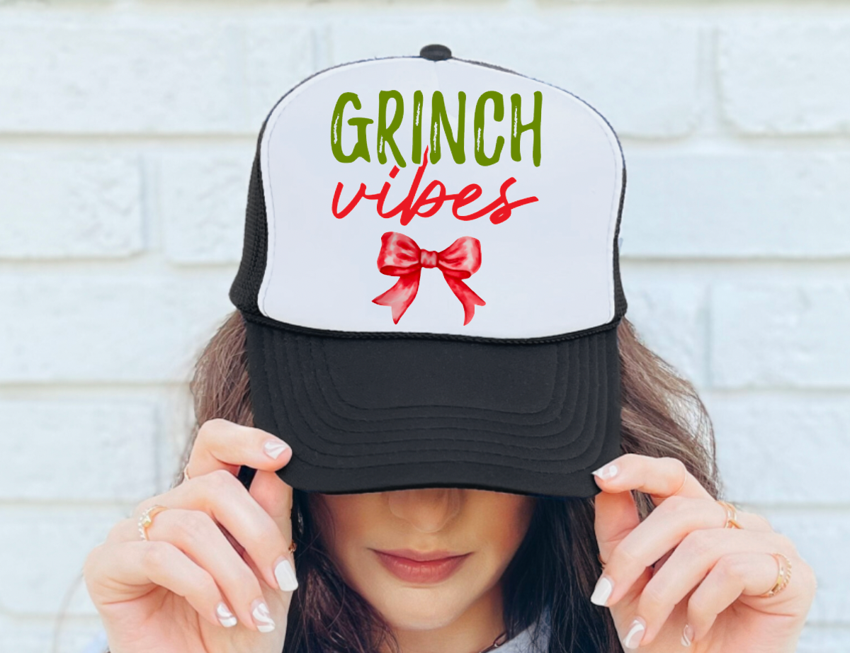 Grinch Vibes Coquette Bow Trucker Hat