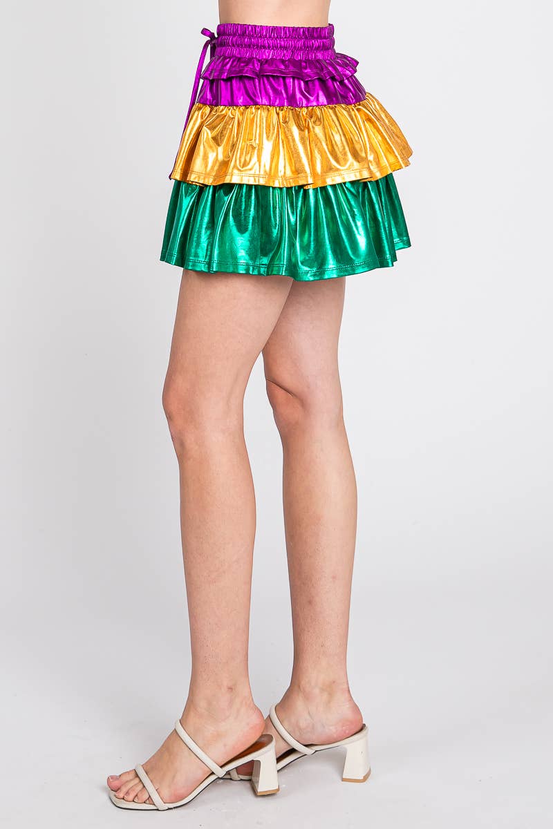 Mardi Gras Foil Tiered Skort