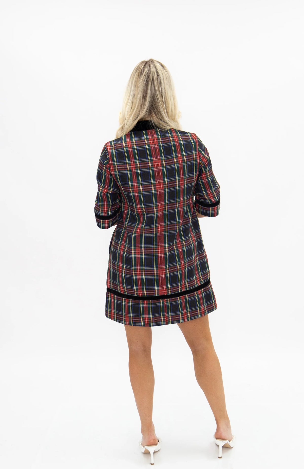 Velvet Trim Plaid Christmas Tunic Dress