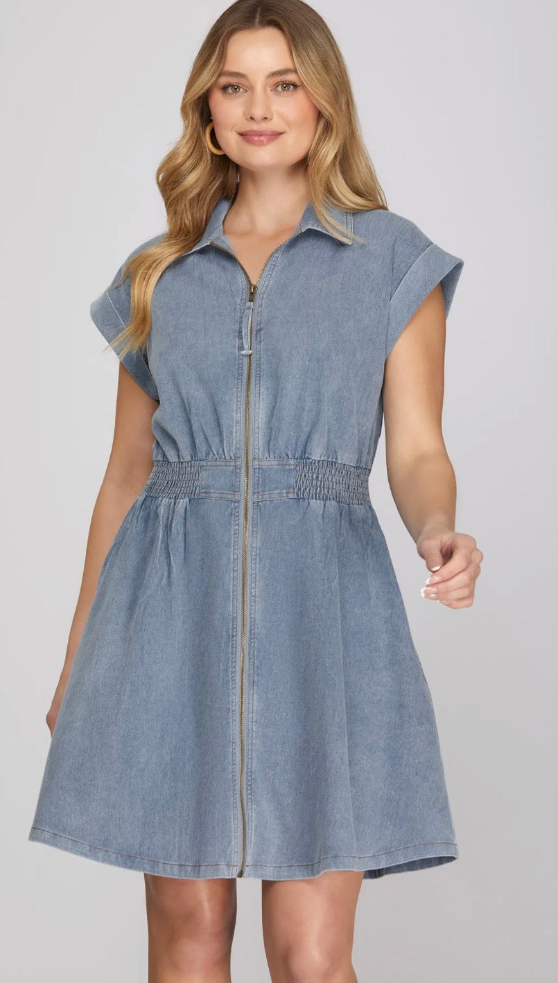Denim Midi Zipper Dress
