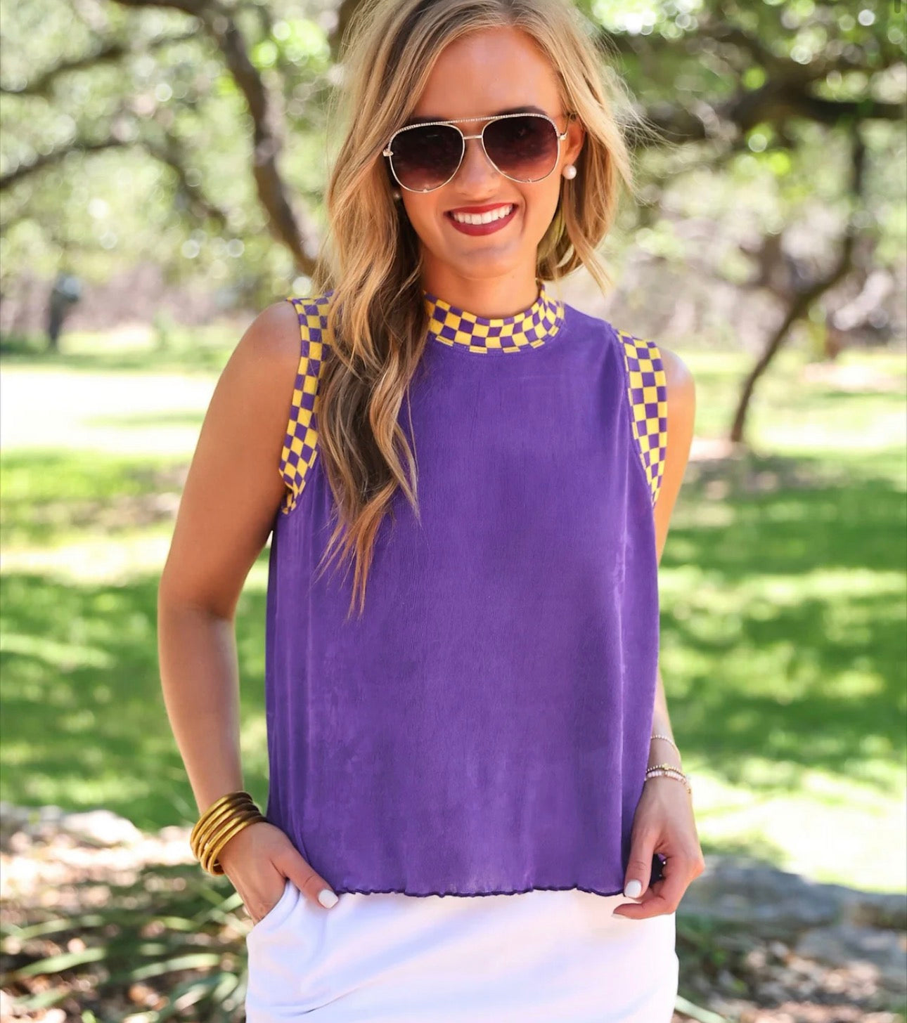 Checkered Trim Ribbed Tank
