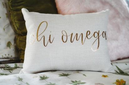 Gold Script Sorority Throw Pillows.