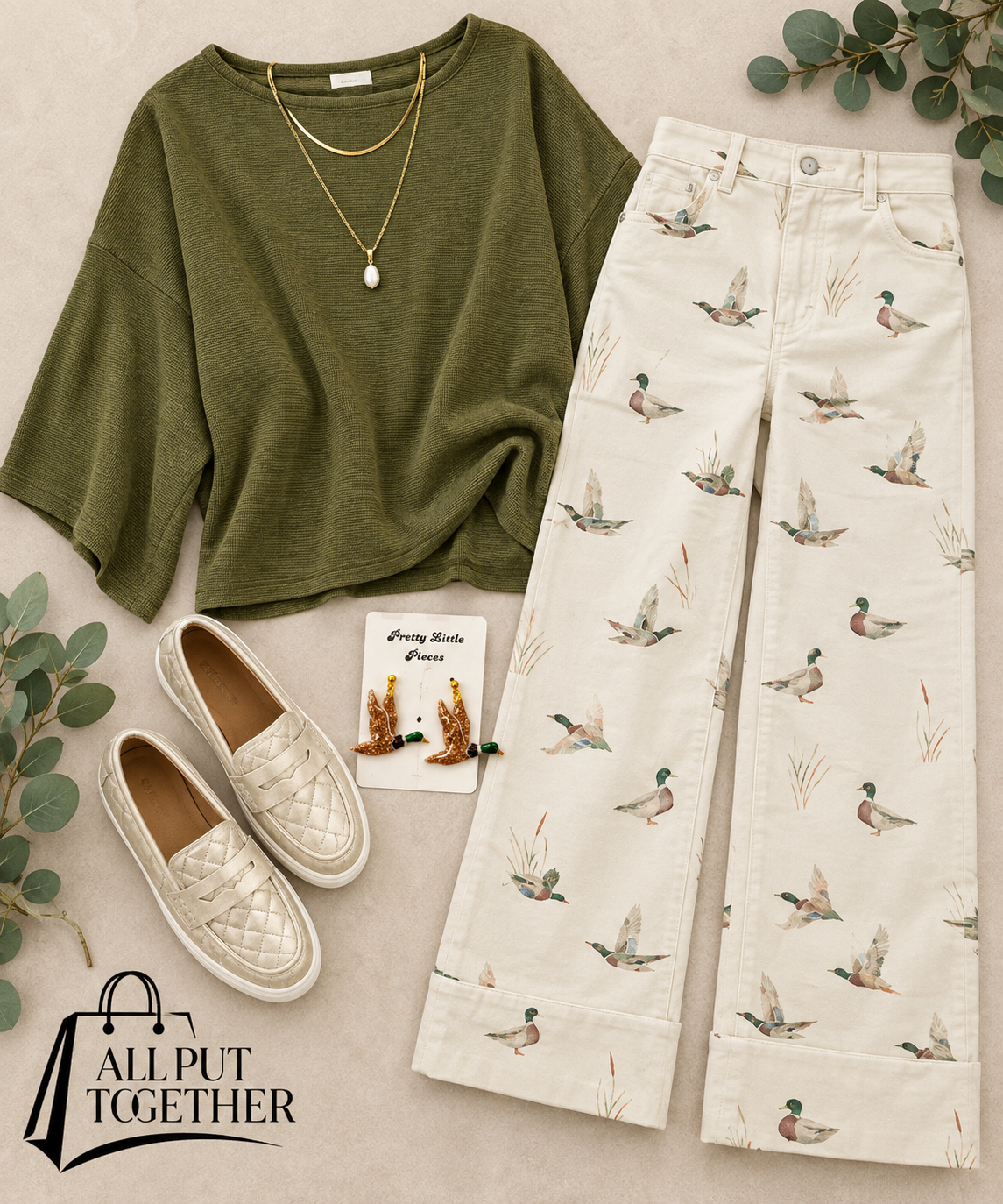 Beige Mallard Cuffed Shift Jeans