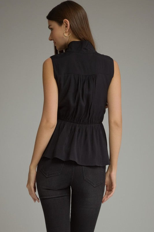 Solid Sleeveless Tie Front Top