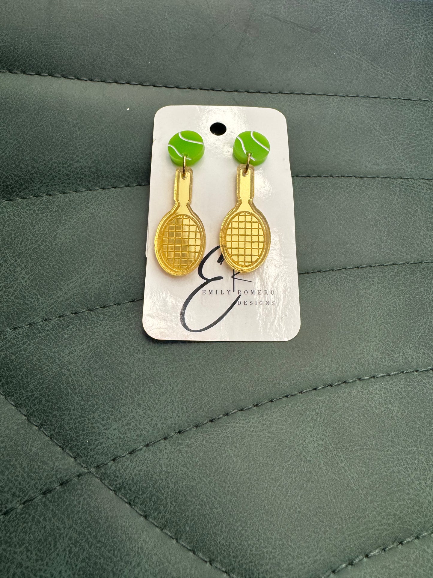 Acrylic Tennis Racquet & Ball Earrings