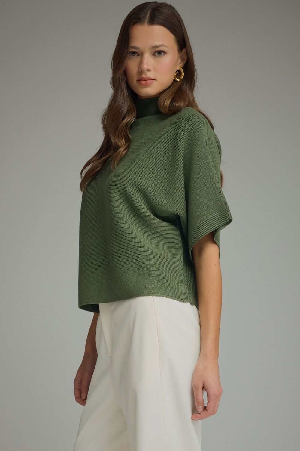 Mock Neck Short Sleeve Sweater