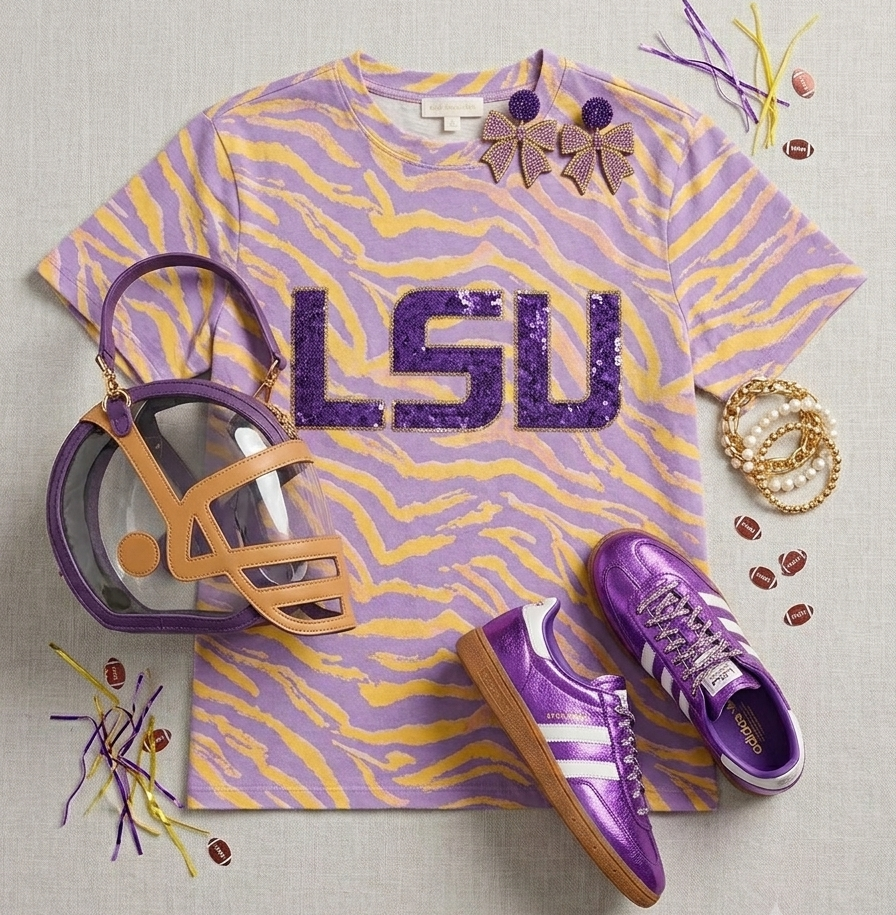 LSU Tiger Stripe Sequin Tee