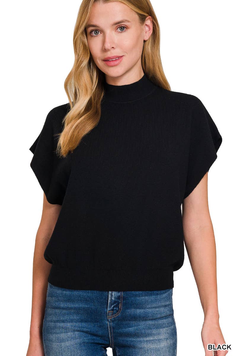 Mock Neck Short Dolman Sleeve Sweater