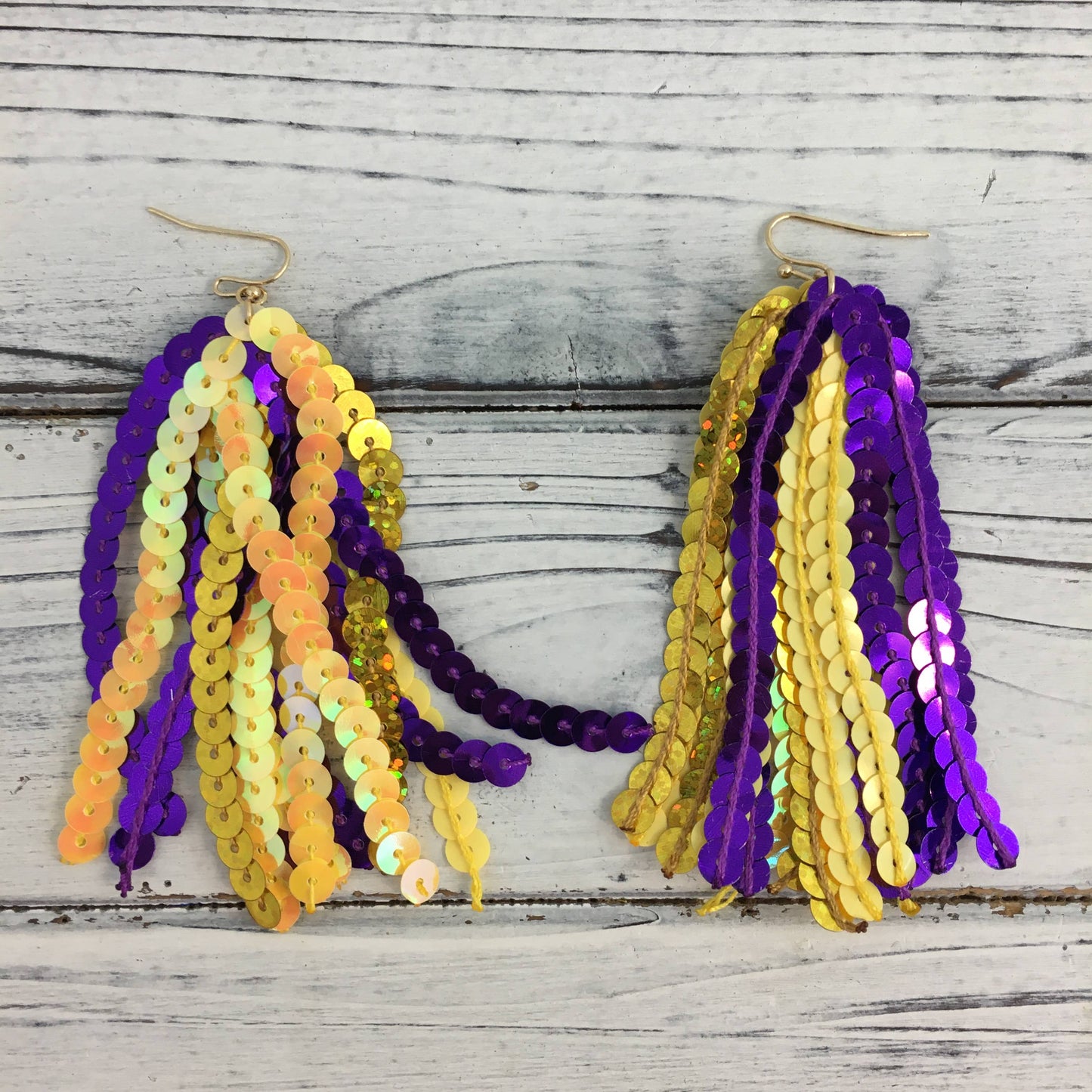 Purple & Gold Sequin Tassel Earrings