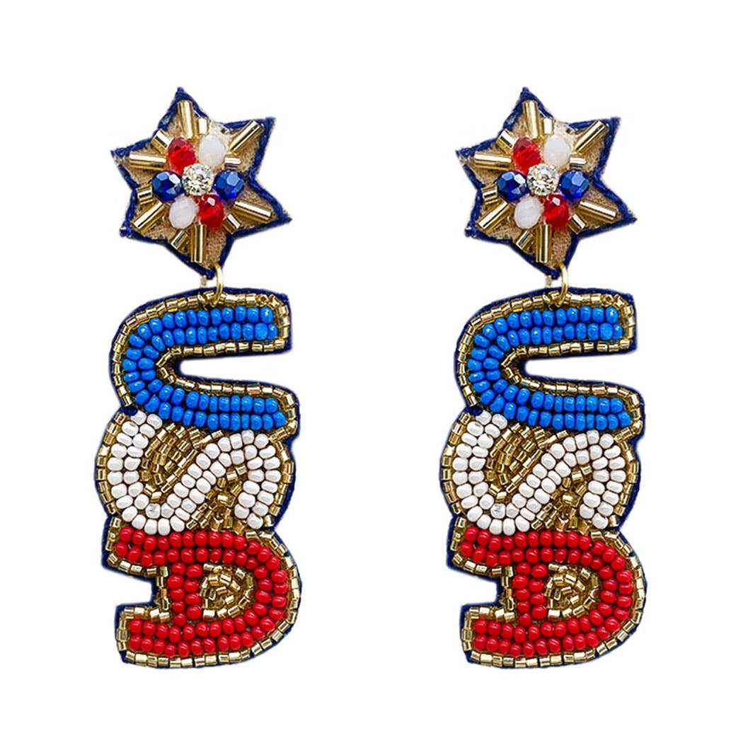 Seed Beaded USA Post Earring