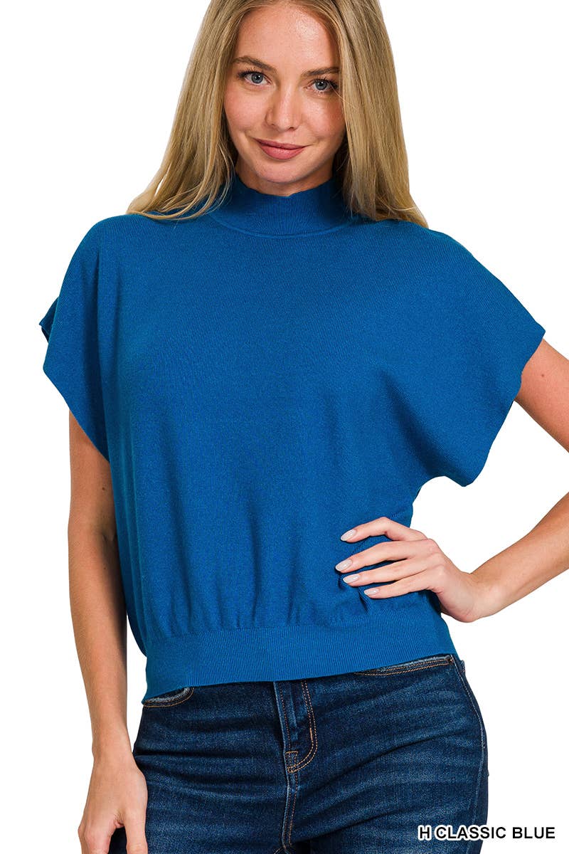 Mock Neck Short Dolman Sleeve Sweater