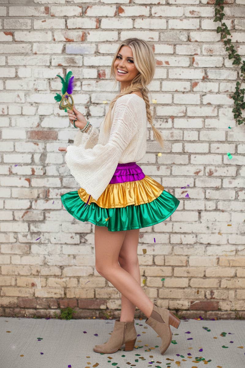Mardi Gras Foil Tiered Skort