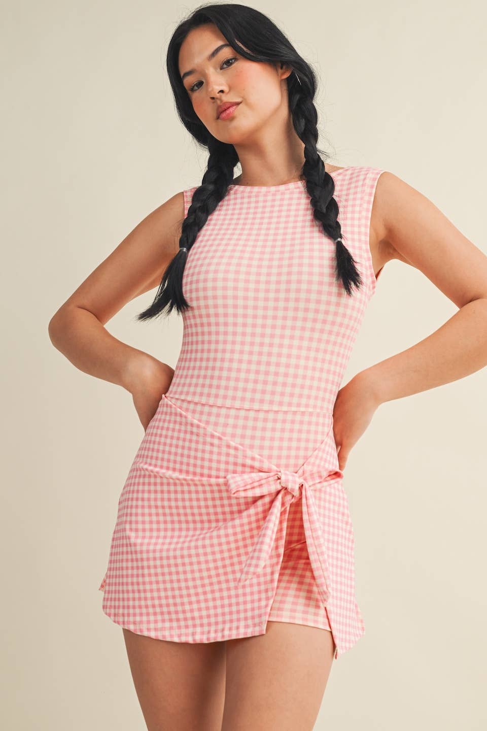 Gingham Front Wrap Tie Dress