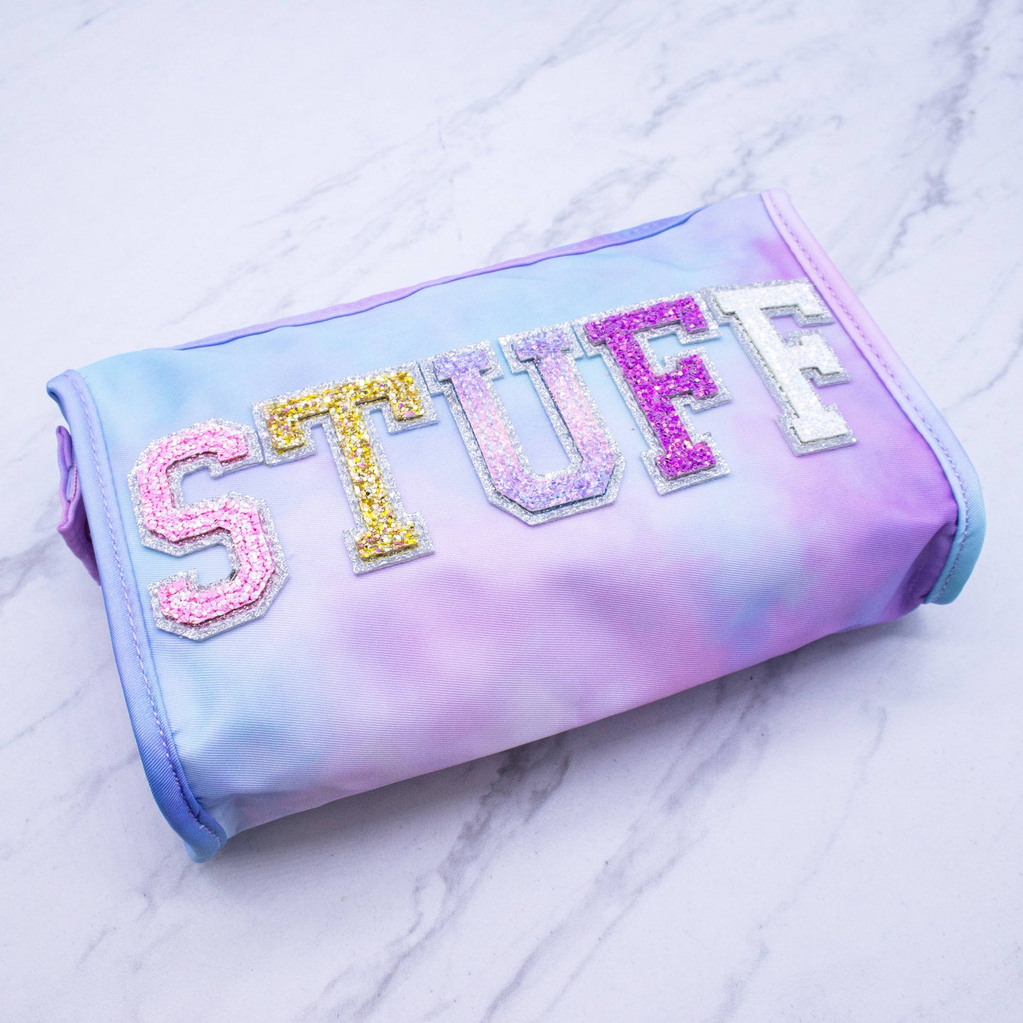 Tie Dye Glitter Varsity Letter Pencil Pouch Bag - STUFF