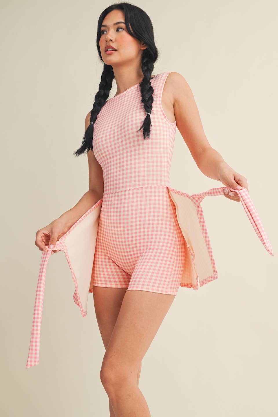 Gingham Front Wrap Tie Dress