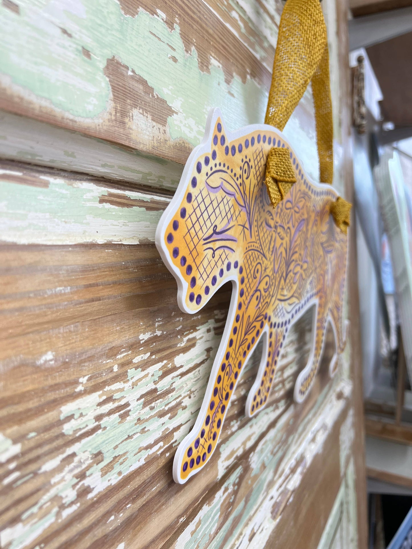 Chinoiserie Purple and Gold Tiger Door Hanger
