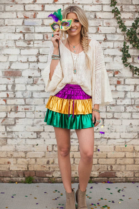 Mardi Gras Foil Tiered Skort