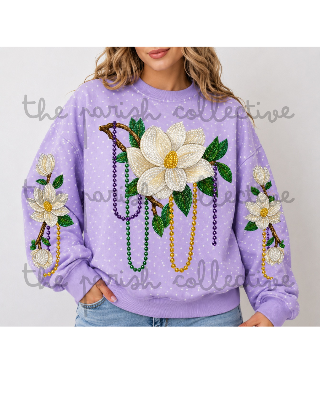 The Beaded Mardi Gras Magnolia Sweatshirt