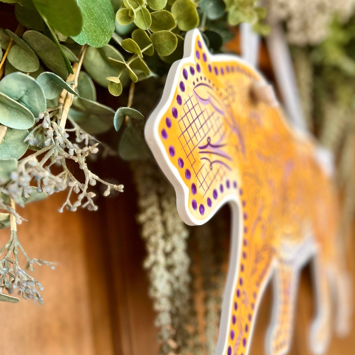 Chinoiserie Purple and Gold Tiger Door Hanger