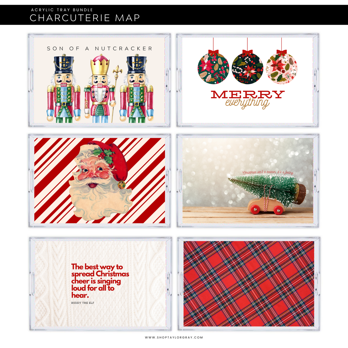 Taylor Gray 11x17 Acrylic Tray with CHRISTMAS insert set of 10