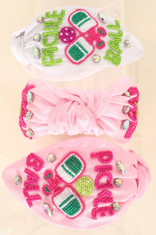 Pickle Ball Top Knotted Beaded Headband