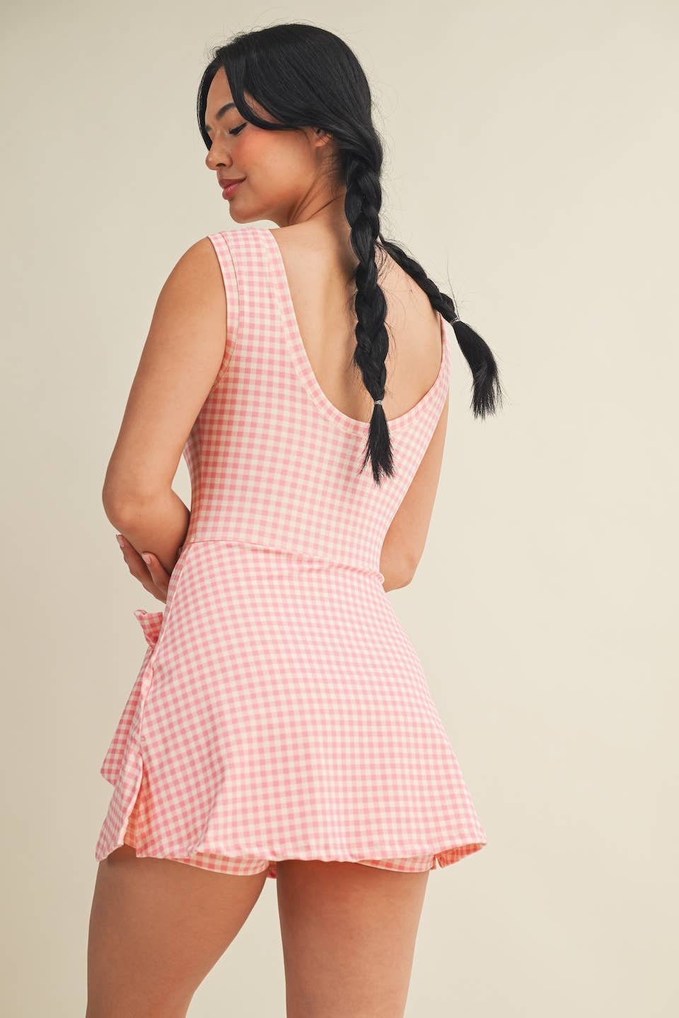 Gingham Front Wrap Tie Dress