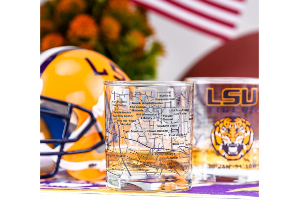 LSU Whiskey Glass Set (2 Low Ball)