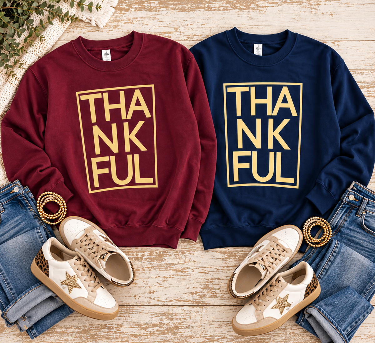 Thankful Block Letter Fleece Sweatshirt