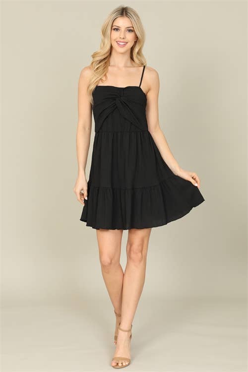 FRONT TWIST SPAGHETTI MINI DRESS
