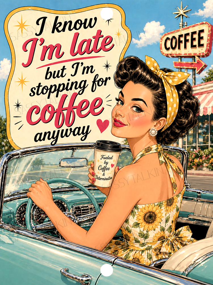 Sassy Girl, Car Mirror Charm, I know I'm late... coffee