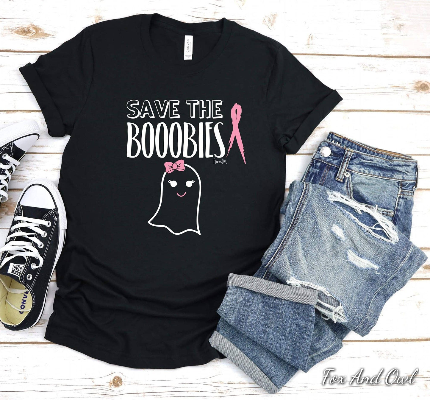 SAVE THE BOOBIES BREAST CANCER BELLA CANVAS GRAPHIC TEE.