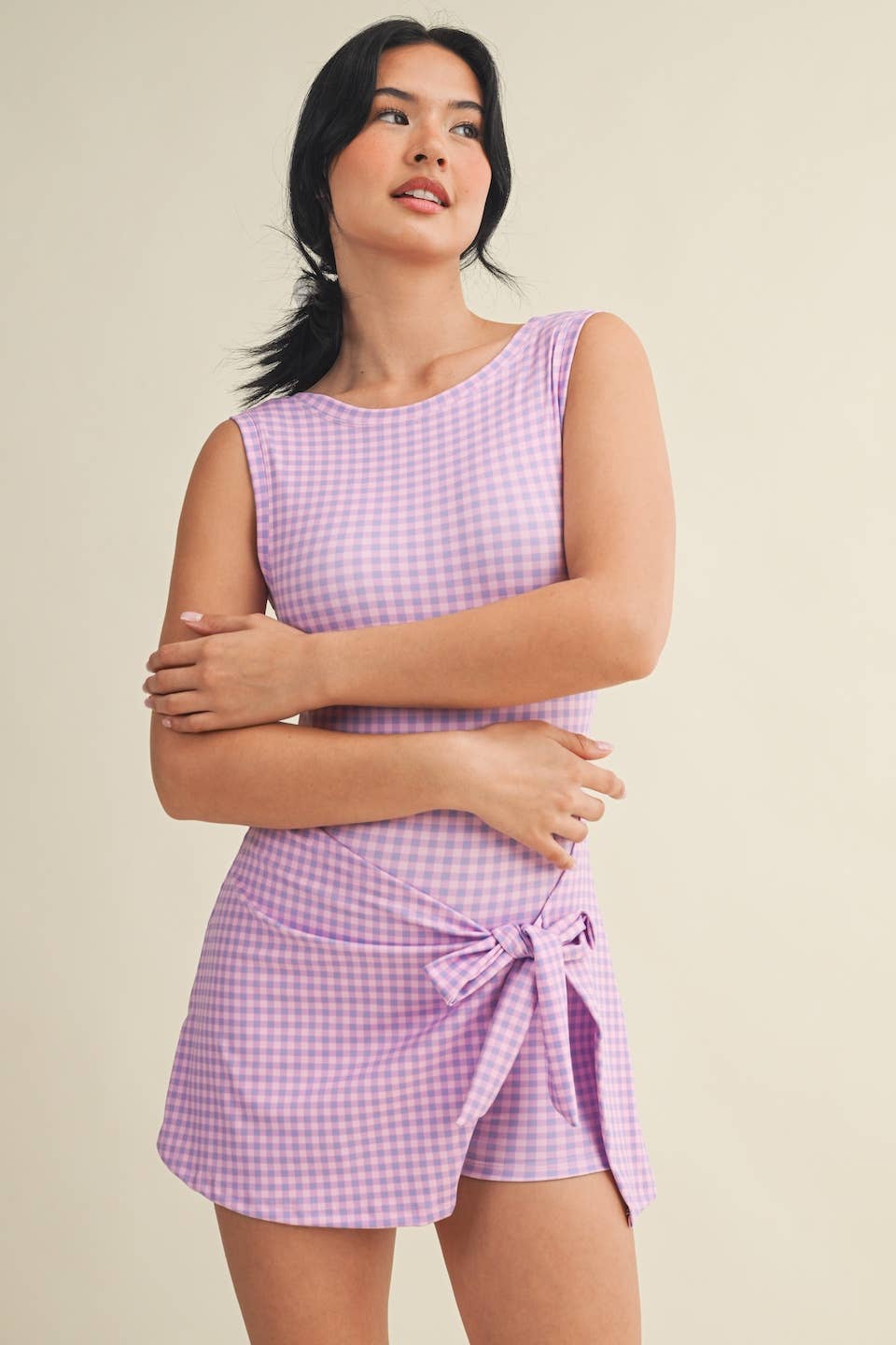 Gingham Front Wrap Tie Dress