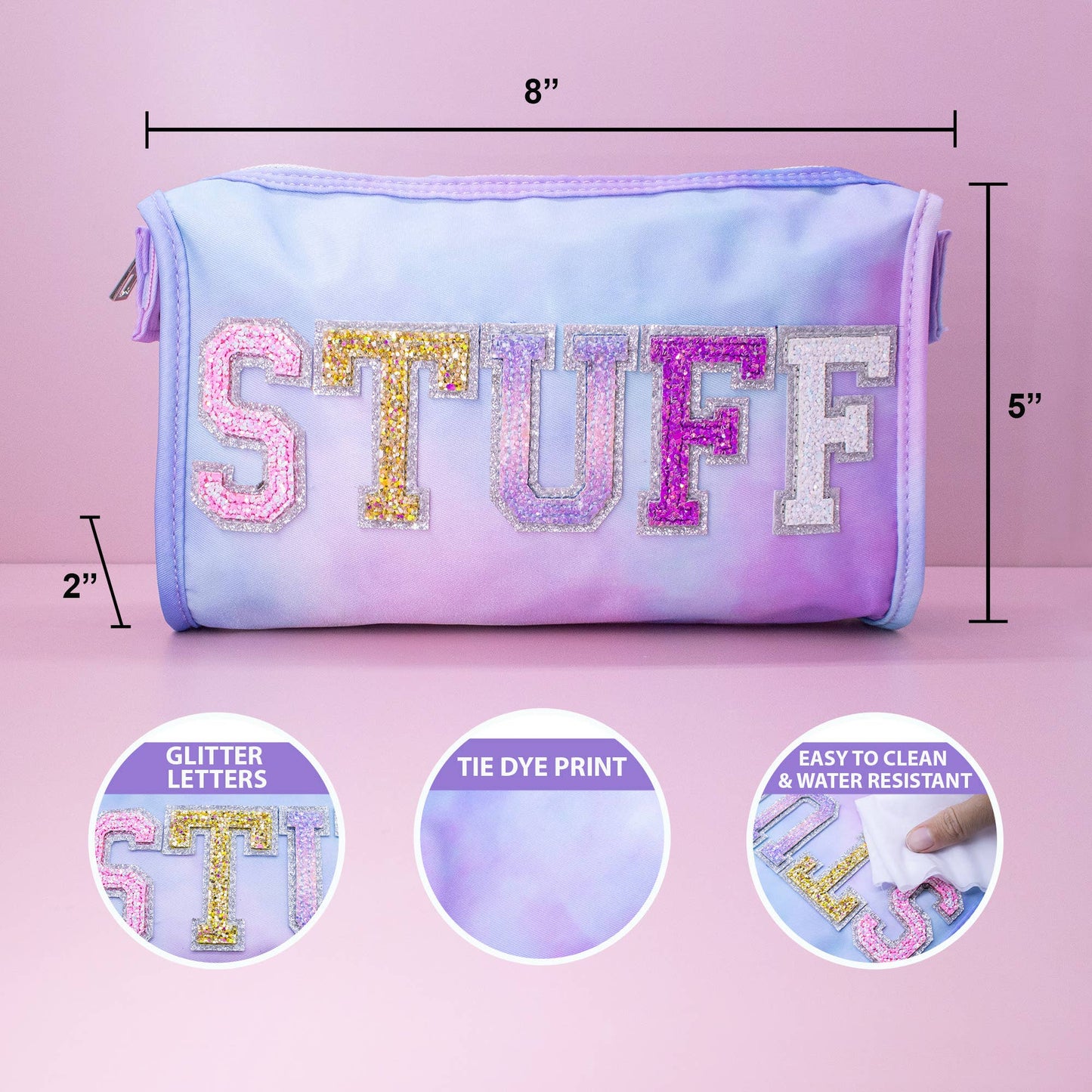 Tie Dye Glitter Varsity Letter Pencil Pouch Bag - STUFF