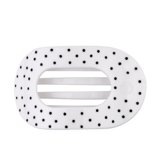 White Polka Dot Party Large Flat Round Hair Clip