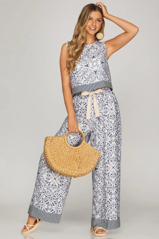 Geometric Blue Pants Set
