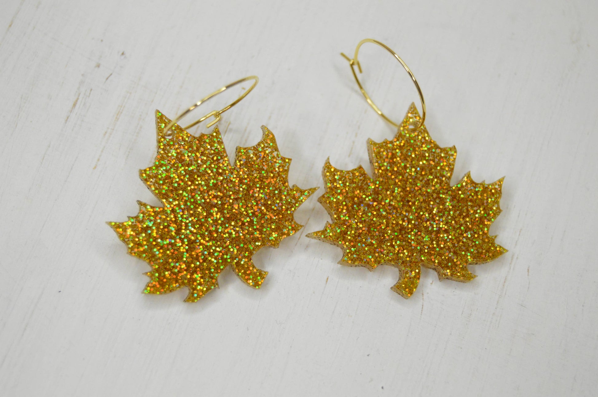 Leaf Glitter Earrings, Fall Earrings, Acrylic Earrings.