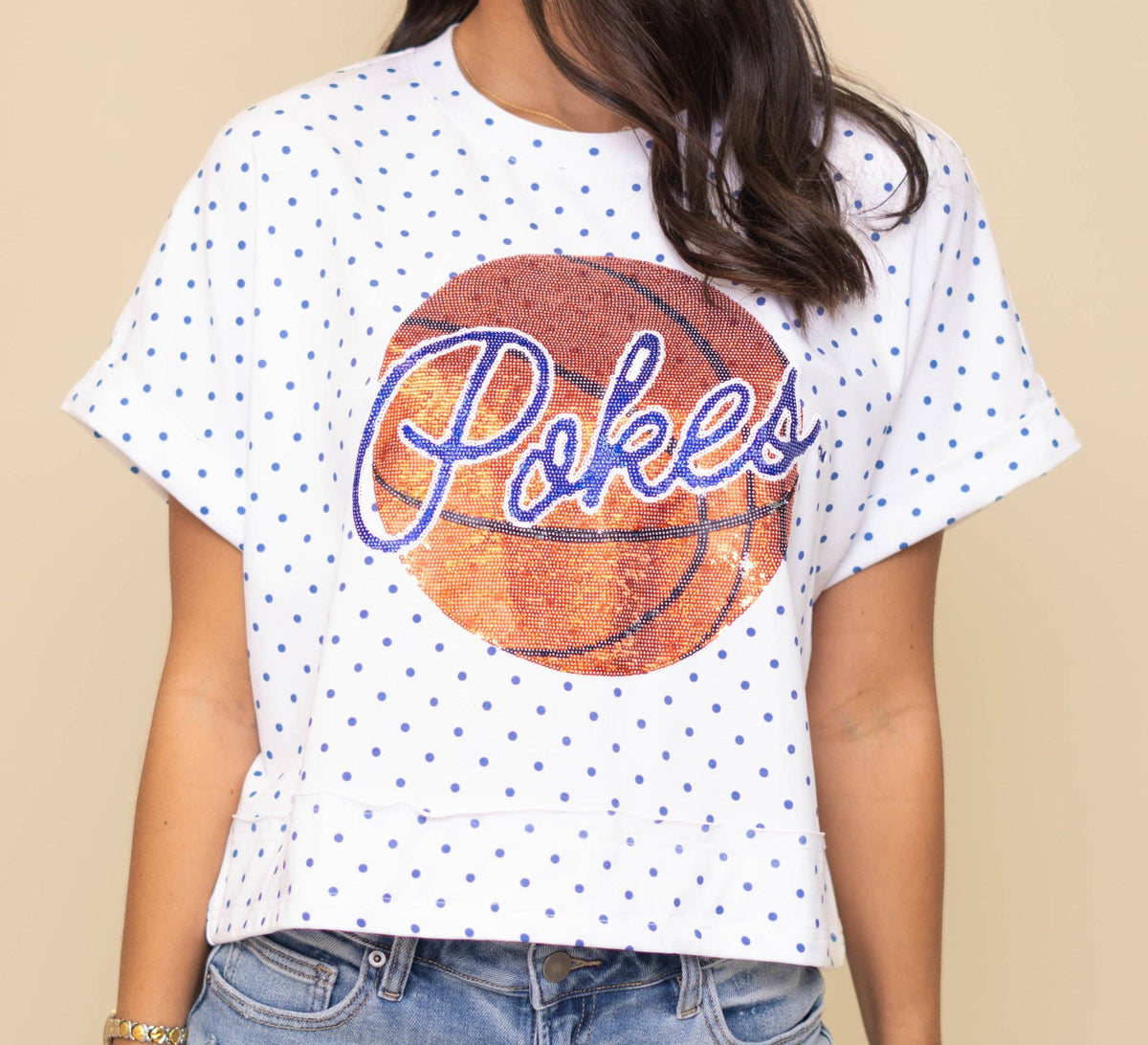**PRE-ORDER ONLY**  | McNeese Basketball | Polka Dot Exposed Seam Crop