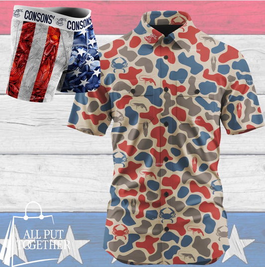 Performance Short Sleeve Button Up - Merica Dockside Camo