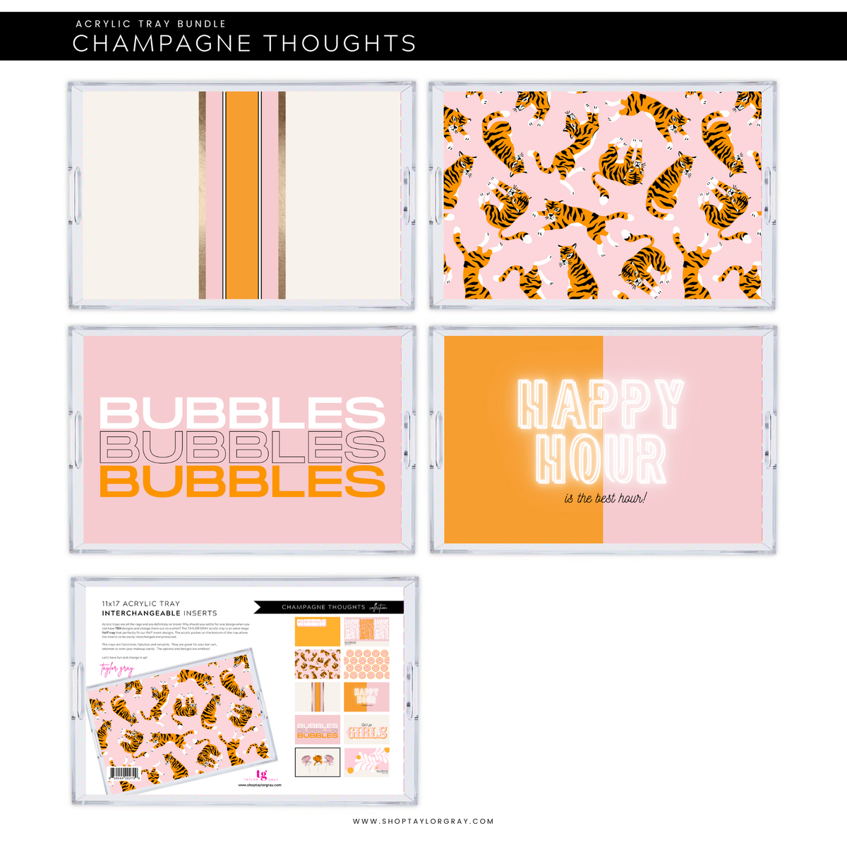 11x17 Acrylic Tray with CHAMPAGNE DREAMS insert set of 10.
