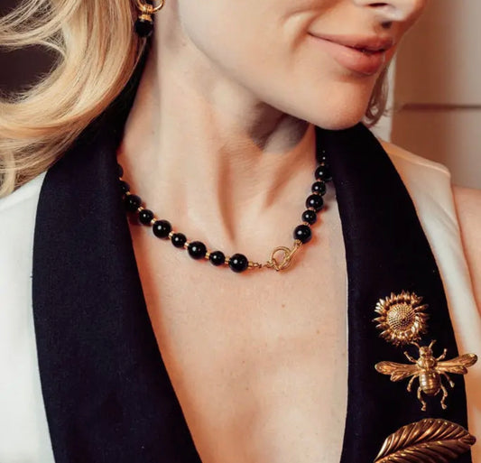 Constance Black & Gold Beaded Necklace