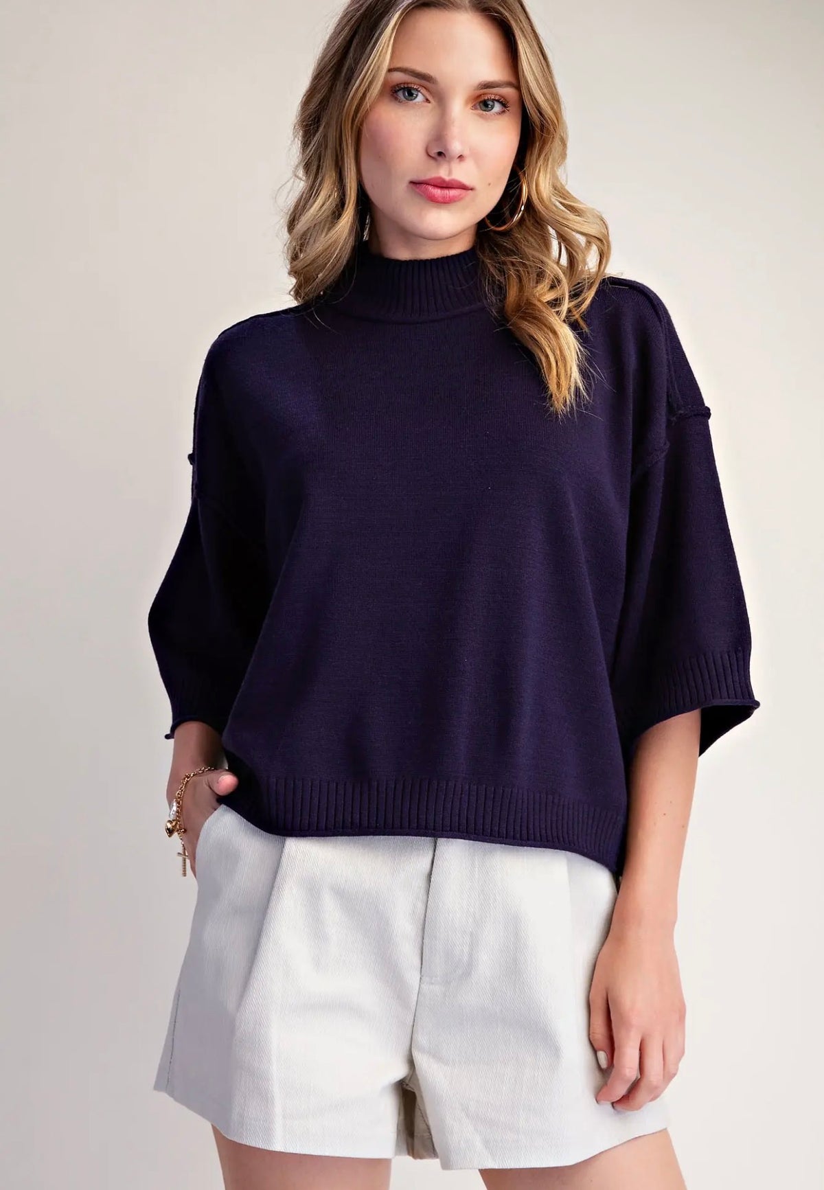 3/4 Sleeve Mock Neck Sweater