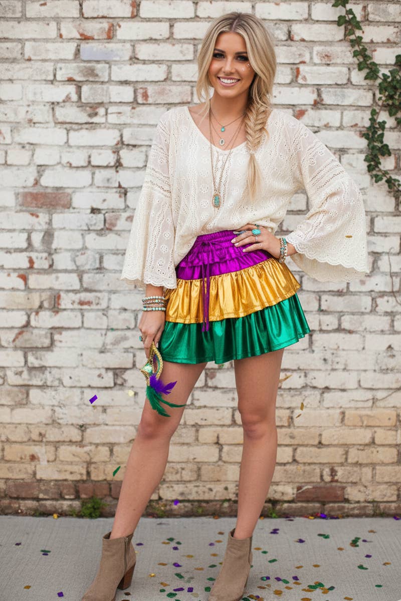 Mardi Gras Foil Tiered Skort