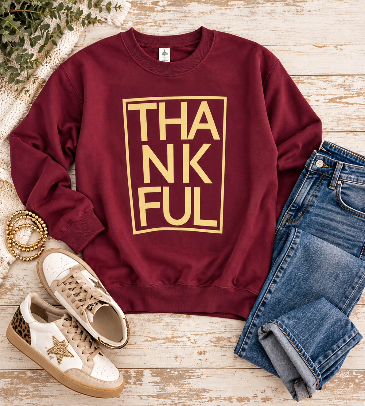 Thankful Block Letter Fleece Sweatshirt