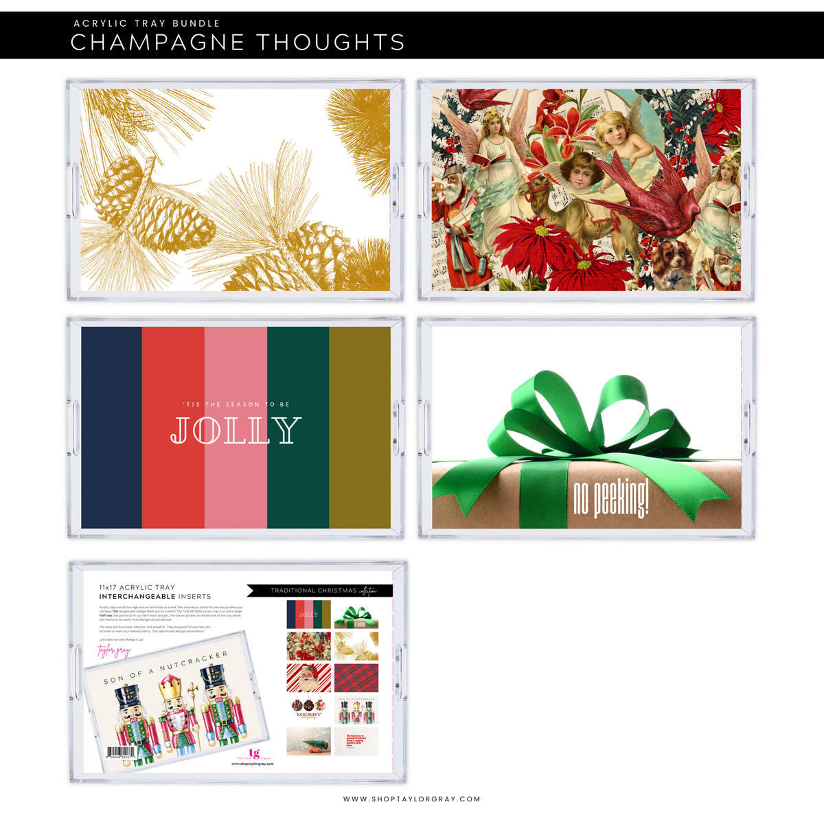 Taylor Gray 11x17 Acrylic Tray with CHRISTMAS insert set of 10