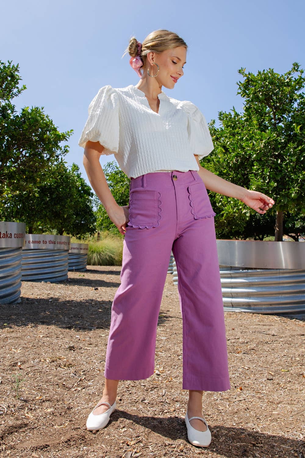 Colette Cropped Wide-Leg Scallop Pocket Detail Pants