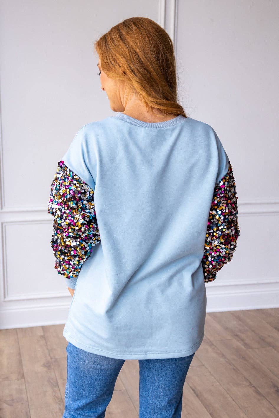 Nutcrackers on Blue Top with Sequin Sleeves