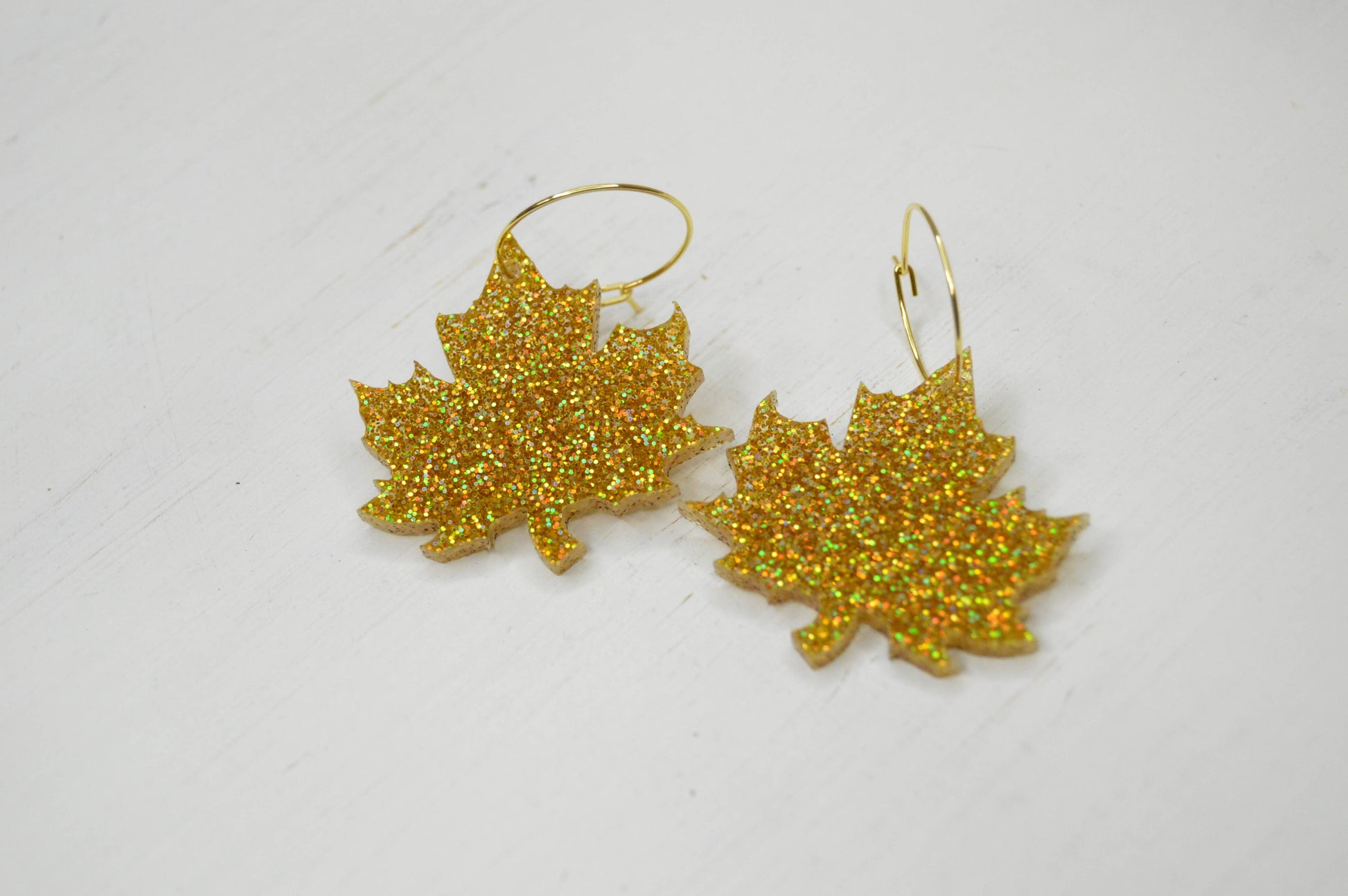 Leaf Glitter Earrings, Fall Earrings, Acrylic Earrings.