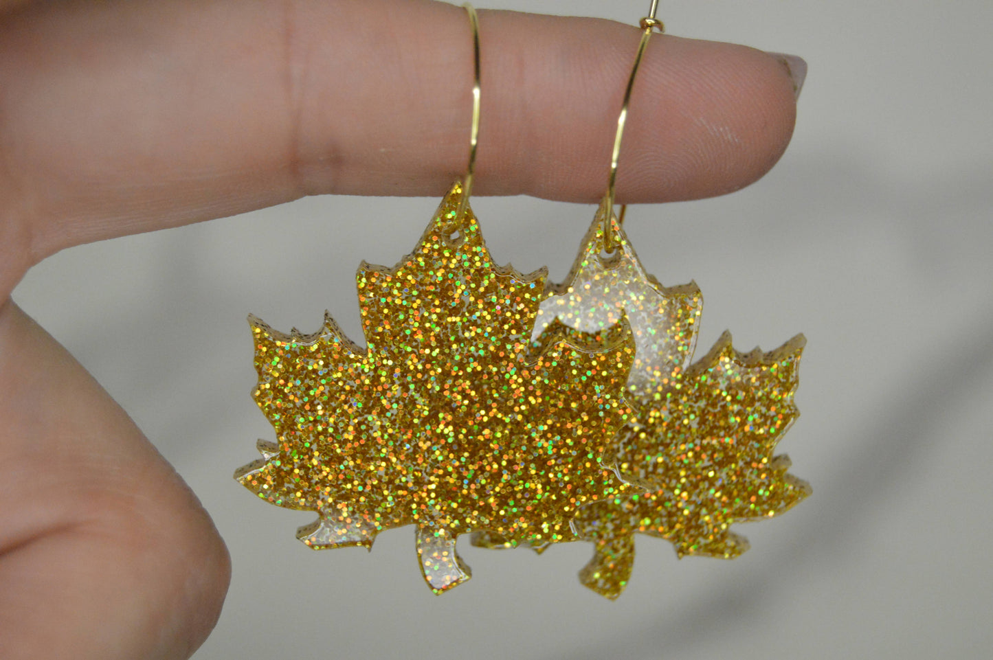 Leaf Glitter Earrings, Fall Earrings, Acrylic Earrings.