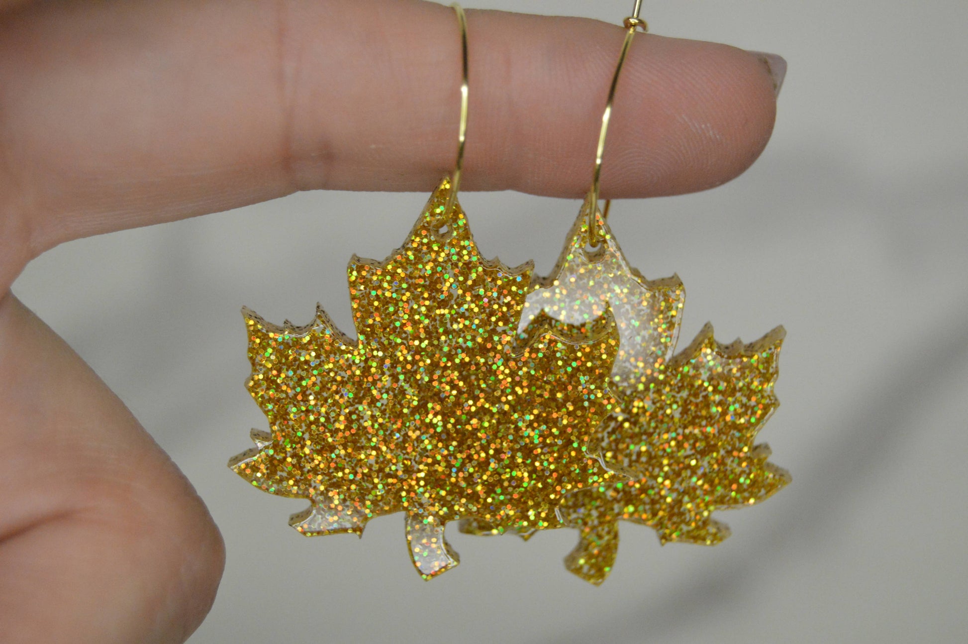 Leaf Glitter Earrings, Fall Earrings, Acrylic Earrings.